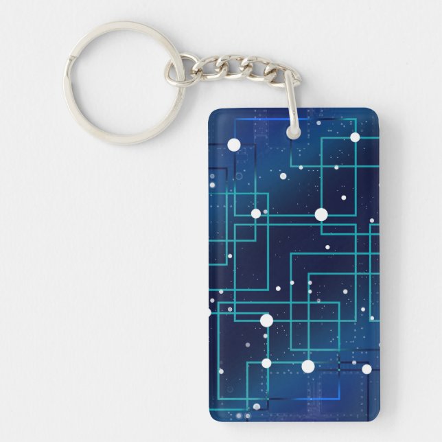 Blue and White Circuit Board Keychain (Front)