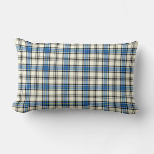 Blue and White Clan Hannay Scottish Plaid Lumbar Pillow
