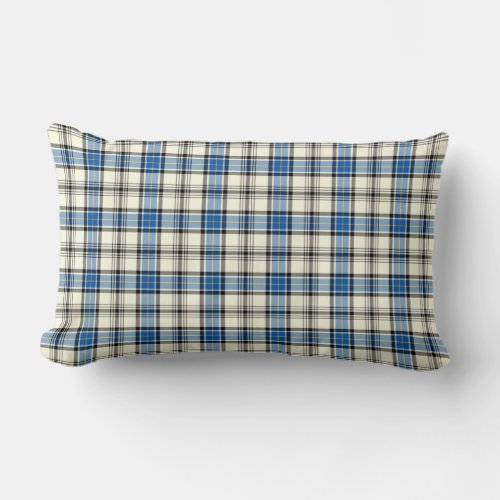 Blue and White Clan Hannay Scottish Plaid Lumbar Pillow