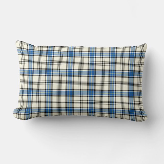 Blue and White Clan Hannay Scottish Plaid Lumbar Pillow (Front)