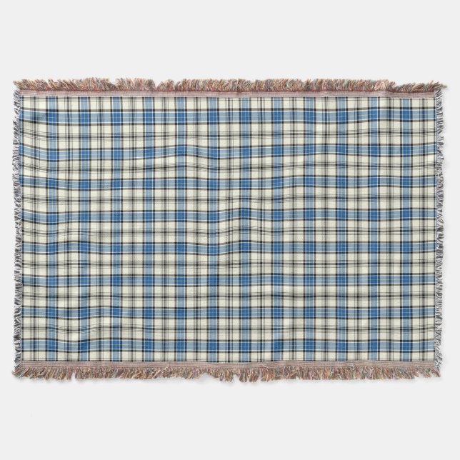 Blue and White Clan Hannay Scottish Plaid Throw Blanket (Front)