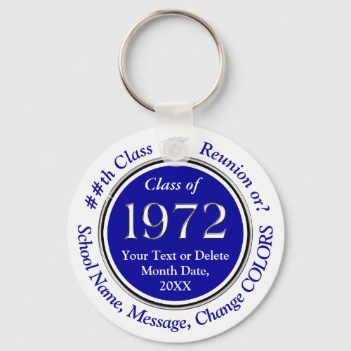 Blue and White Class of 1972 Reunion Souvenirs Keychain