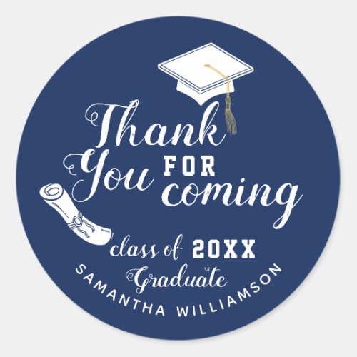 Blue and White Class of 2024 Graduate Thank You Classic Round Sticker
