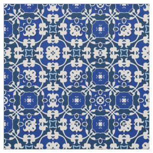 Blue and White Classic Elegant Damask Pattern  Fabric