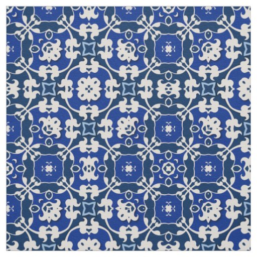 Blue and White Classic Elegant Damask Pattern  Fabric