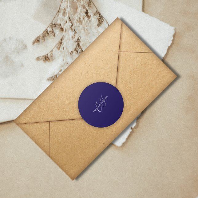 blue and white classic minimalist  classic round sticker (Creator Uploaded)