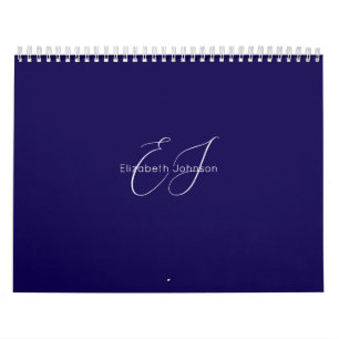 blue and white classic minimalist name customized calendar