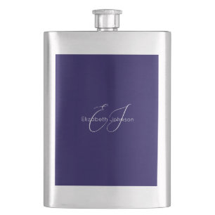 blue and white classic minimalist name customized flask