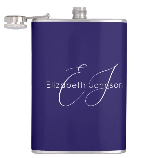 blue and white classic minimalist name customized  flask (Opened)