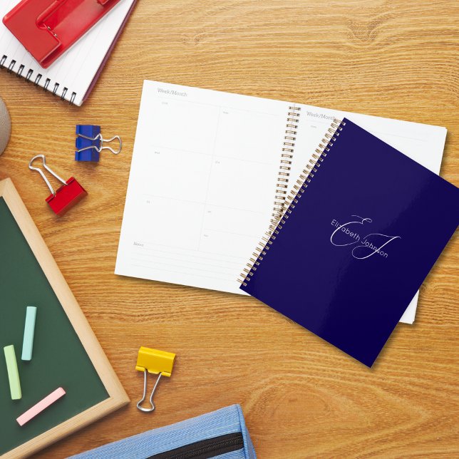 blue and white classic minimalist name customized planner (Creator Uploaded)