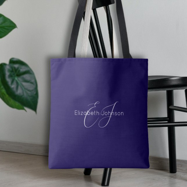 blue and white classic minimalist name customized tote bag (Creator Uploaded)