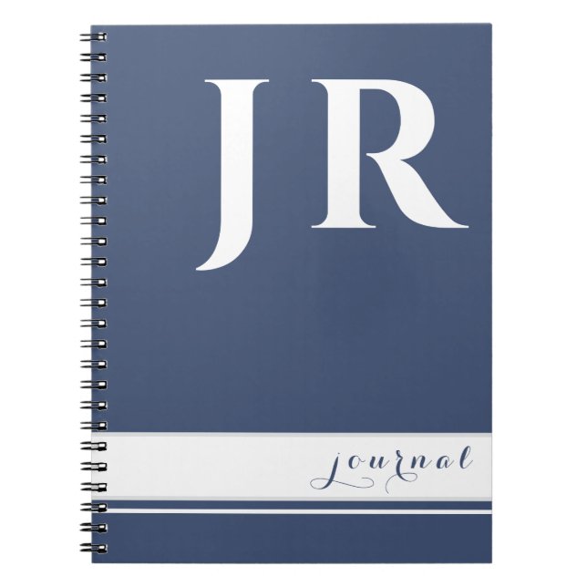 BLUE AND WHITE CLASSIC TEMPLATE INITIALS STRIPES NOTEBOOK (Front)