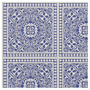 Blue and White Classic Tile Pattern Fabric