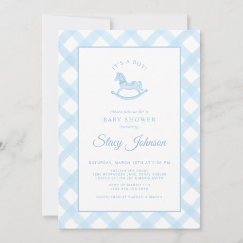 Blue and White Classic Watercolor Baby Shower Invitation