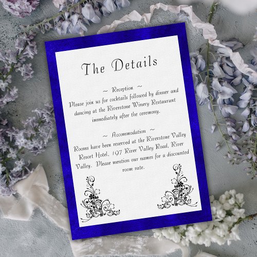 Blue and White Classic Wedding Details Enclosure Card