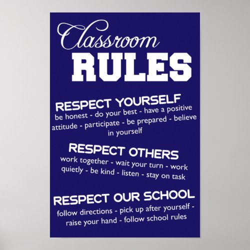 Blue and White Classroom Rules Poster