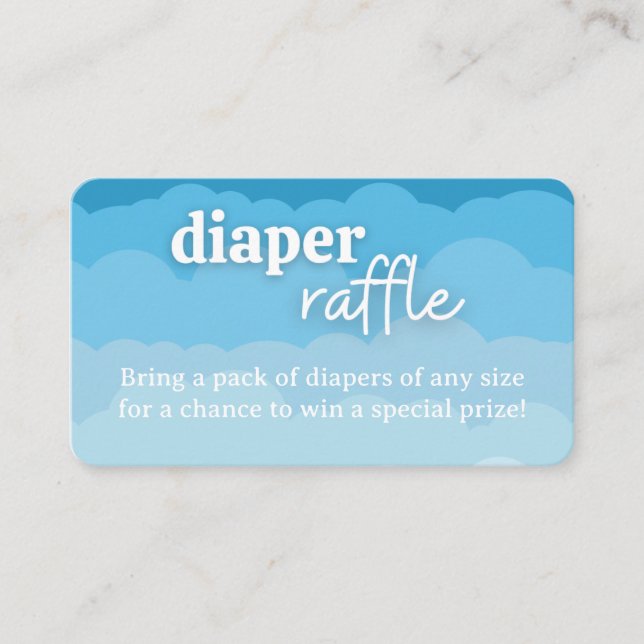 Blue and White Clouds Diaper Raffle Enclosure Card (Front)