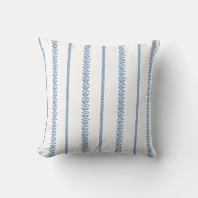 Blue and White Coastal Botanical Stripes  Throw Pillow (Front)