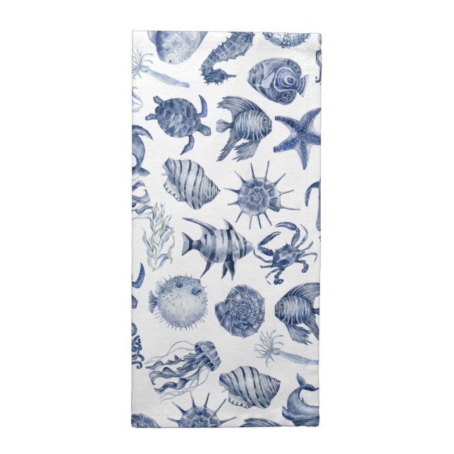 Blue and White Coastal Kitchen Towel Cloth Napkin (Half Fold)