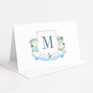 Blue And White Coastal Monogram Baby Shower Letterpress Thank You Card