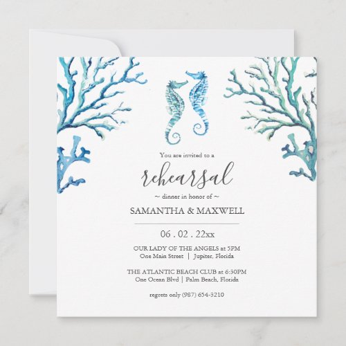 Blue and White Coastal Rehearsal Dinner Invitation