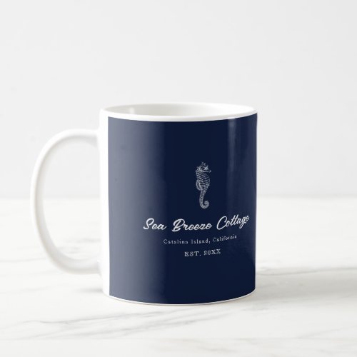 Blue and White Coastal Seahorse Coffee Mug