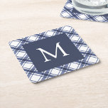 Blue and White Coaster<br><div class="desc">Blue and White Coaster. Transform your holiday season with our exquisite Monogrammed Paper Coaster, featuring a stunning watercolor navy blue and white buffalo plaid pattern. Personalize your holiday entertaining with these elegant coasters, adding a touch of timeless charm and festive elegance. Dive into a world of festive sophistication and elevate...</div>