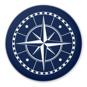 Blue and White Compass, Nautical Ceramic Knob