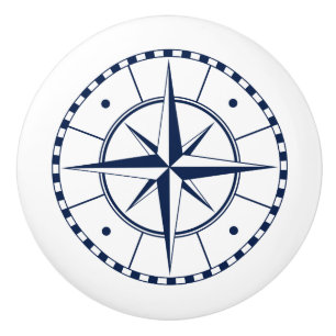 Blue and White Compass, Nautical Ceramic Knob