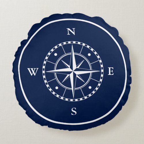 Blue and White Compass Nautical Pillow