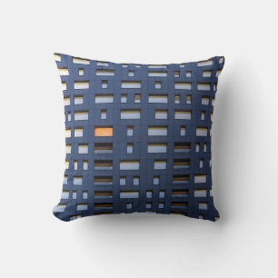 Blue and white concrete building throw pillow