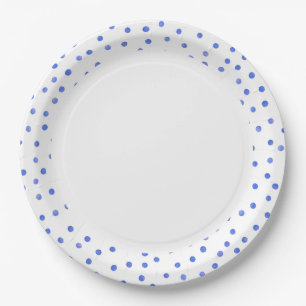 Blue and White Confetti Dots Pattern Paper Plates