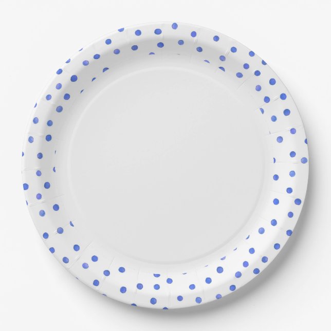 Blue and White Confetti Dots Pattern Paper Plates (Front)