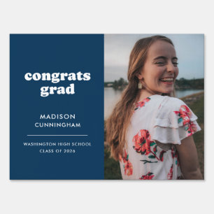 Blue and White Congrats Grad Photo Graduation Sign