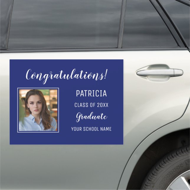 Blue And White Congratulation Photo 2021Graduation Car Magnet (In Situ)