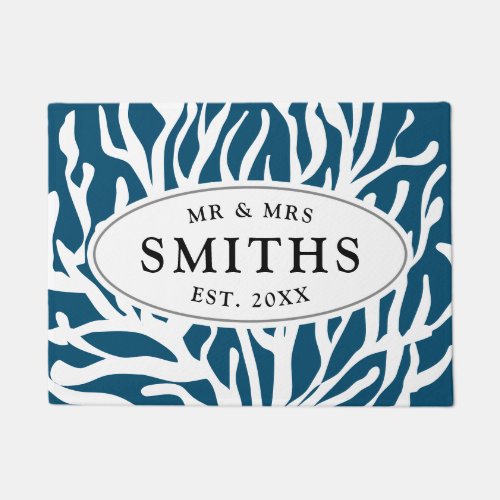 Blue and white coral reef small custom welcome doormat