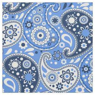 Blue and White Country Western Farm Paisley Fabric