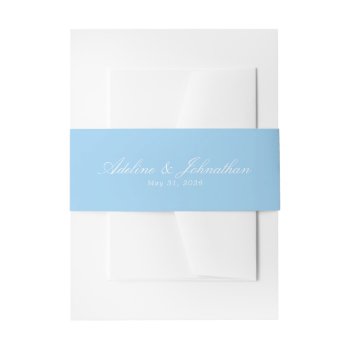 Blue And White Couples Name And Wedding Date Invitation Belly Band by 2BirdStone at Zazzle