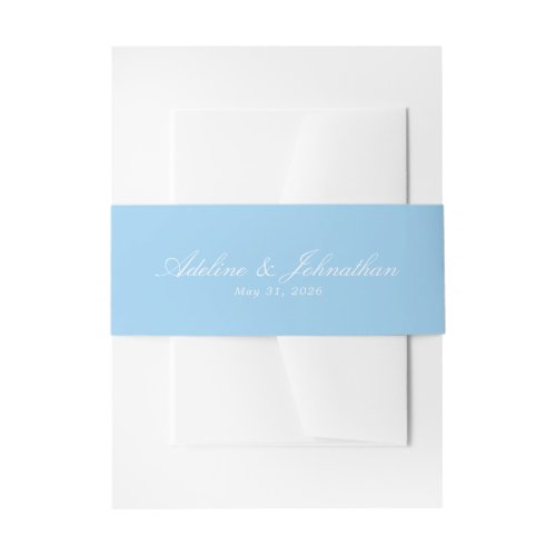 Blue and White Couples Name and Wedding Date Invitation Belly Band