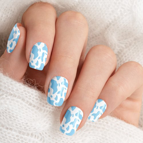 Blue And White Cow Print Cute Trendy Minx Nail Art