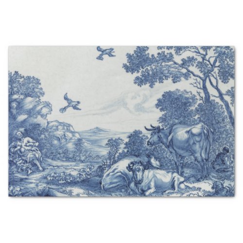 Blue and White Cows vintage willow pattern style Tissue Paper