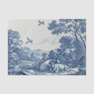 Blue and White, Cows, vintage willow pattern style Tissue Paper