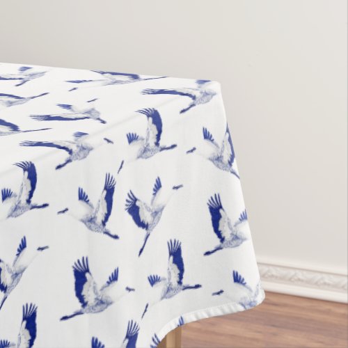 Blue and white cranes tablecloth