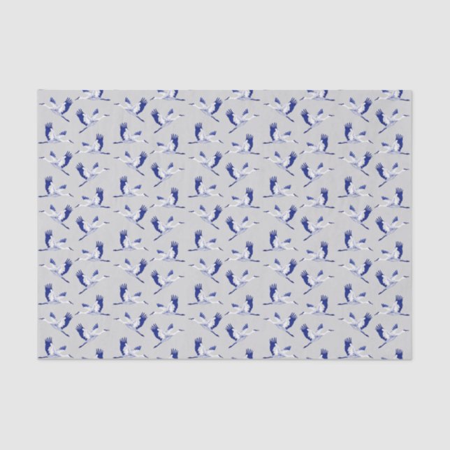 Blue and white cranes tissue paper (Front)