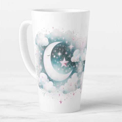 Blue and White Crescent Moon Celestial Boho Modern Latte Mug