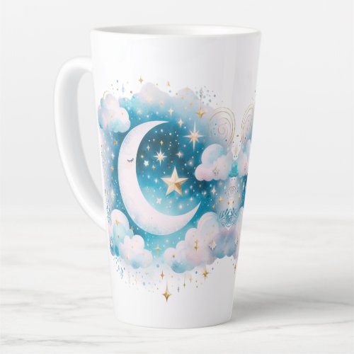 Blue and White Crescent Moon Celestial Boho Modern Latte Mug