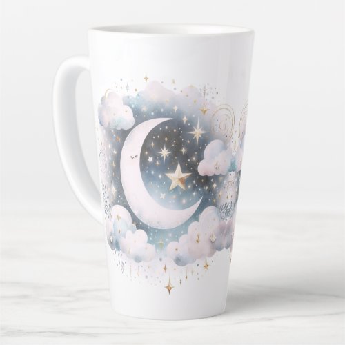 Blue and White Crescent Moon Celestial Boho Modern Latte Mug