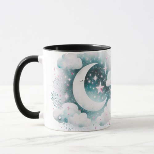 Blue and White Crescent Moon Celestial Boho Modern Mug