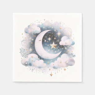 Blue and White Crescent Moon Celestial Boho Modern Napkins