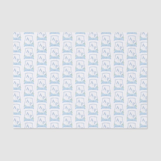 Blue And White Crest Wedding Branding Tissue Paper (Front)